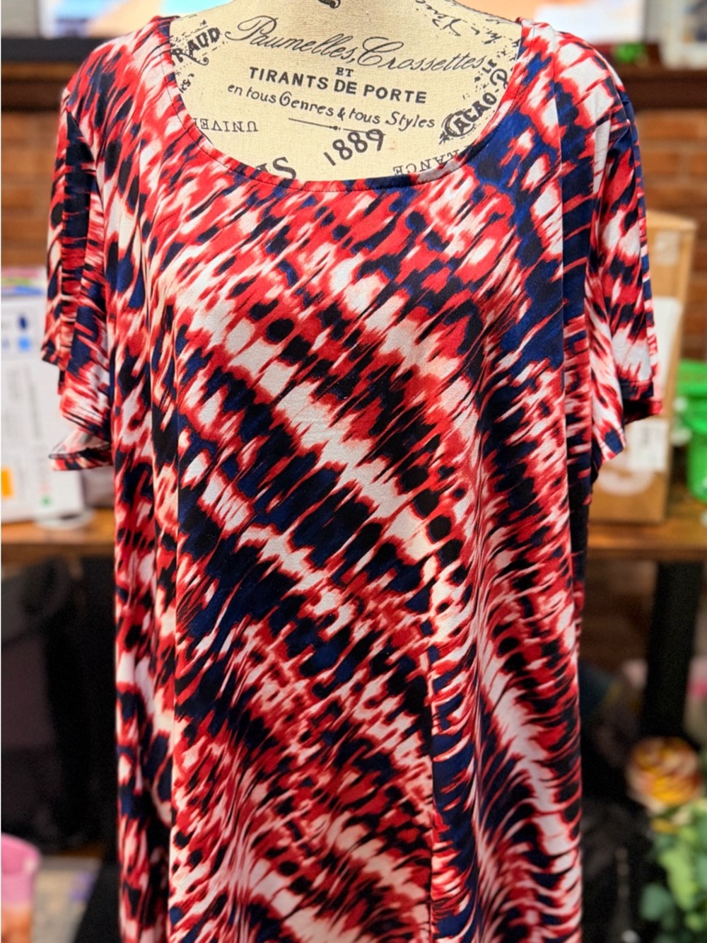 new directions Red, Navy & White Abstract Tie-Dye Short Sleeve Tunic